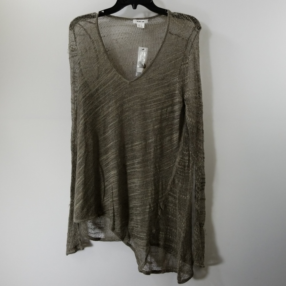 NWT Helmut Lang Grey Errant Silk Pullover Top L